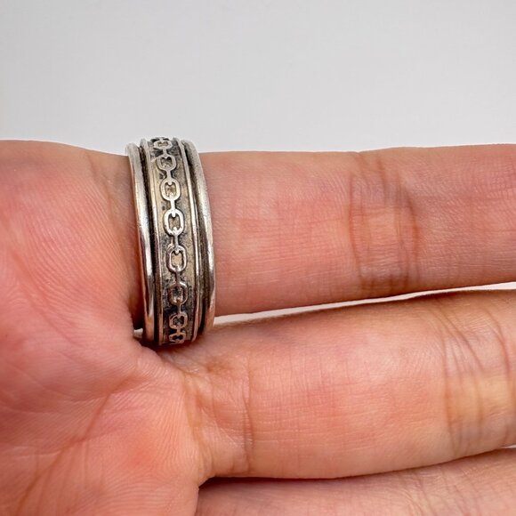 VTG Solid Sterling Silver 925 Chain Oval Link Textured Band Ring Size 10 - Picture 11 of 13